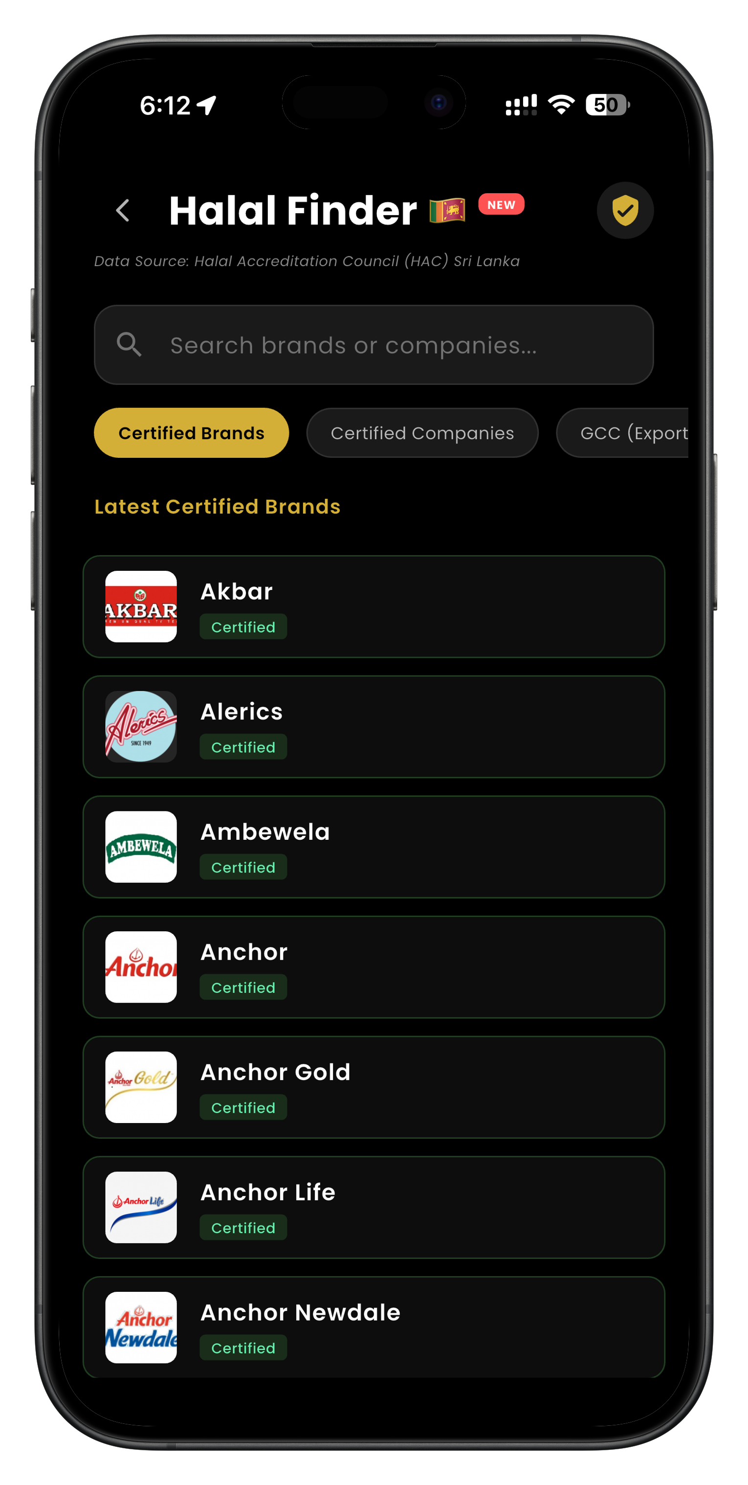 Halal finder screen showing halal places in Sri Lanka
